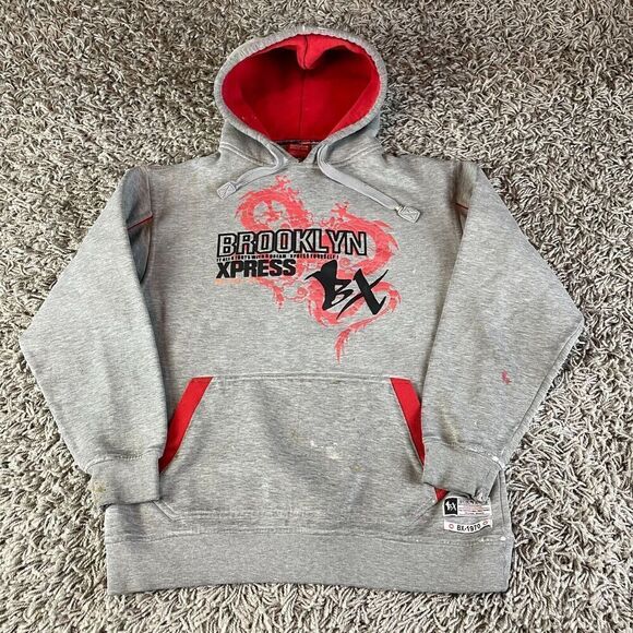 Vintage Y2K Hoodie Mens Large L Gray Dragon Print Skate Grunge Distressed Logo - Picture 1 of 16